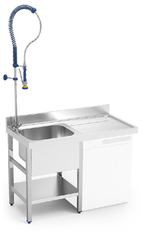 Évier en acier inoxydable pour lave-vaisselle avec égouttoir à droite et robinet de douche Série RD incorporé - inox FRI960080101_0