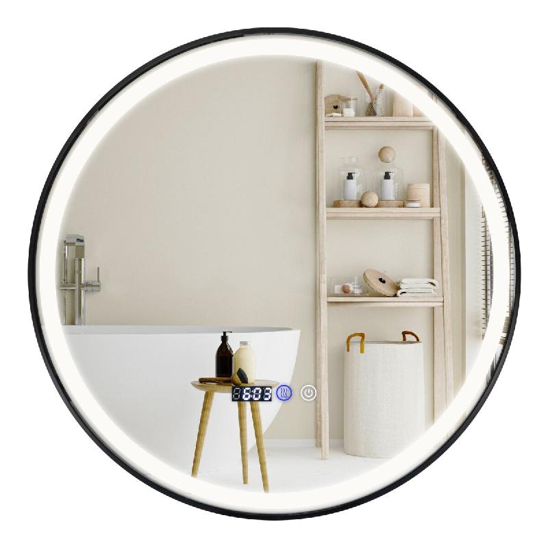 Helloshop26 - Miroir rond salle de bain 60 x 60 x 4 cm fonction antibuée 3 couleurs rétroéclairage moderne en verre argent 20_0019670 - 3000233072642_0