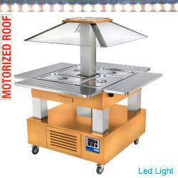 Ilot buffet réfrigéré - Salad bar avec coupole motorisée - 4x GN1/1-150 en bois chêne clair - CSB/4D-D1+KM_0