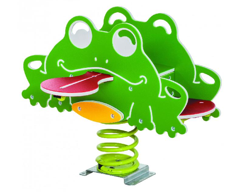 Jeu Ressort Grenouille - 4 places - Âge 3 à 14 ans - Ressort hélicoïdal en acier Ø 20 mm - Figurine et assises en polyéthylène - Livré avec tabouret d'ancrage_0