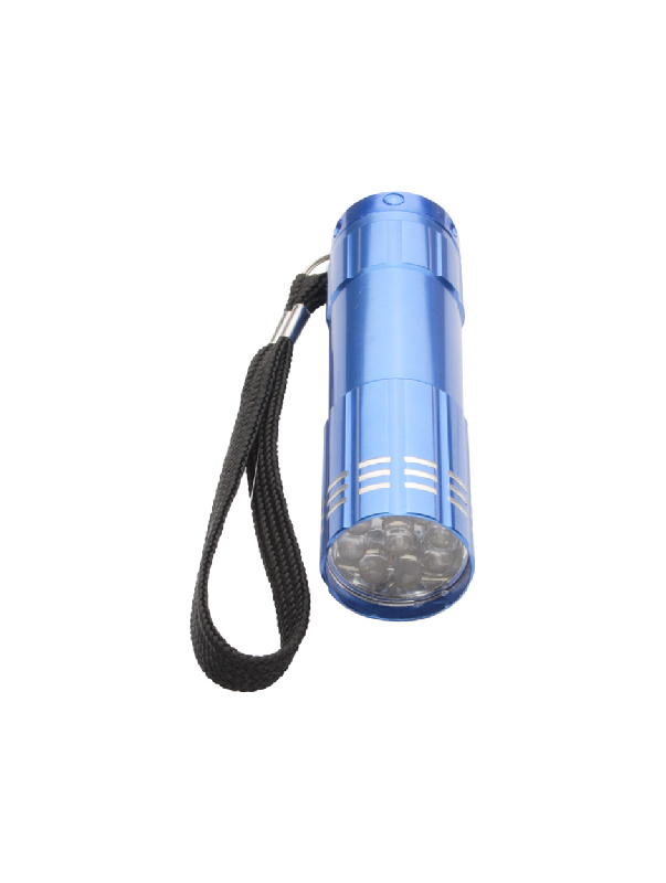 Lampe torche en aluminium - 9 LED - poignée cordelette - livrée avec 3 piles AAA - couleur bleue_0