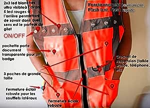 LEDWARNING Gilet Pro de Sécurité Fluo à 11 LEDs Blanches et 11 Rouges_0