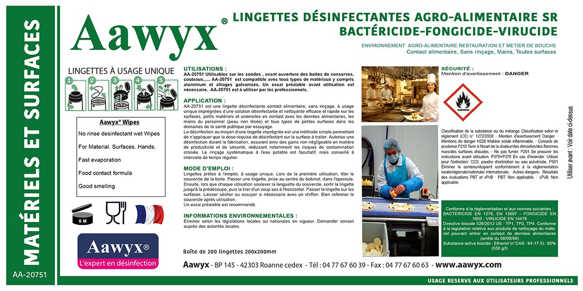 LINGETTES AGRO-ALIMENTAIRE DÉSINFECTANTE BLEUE