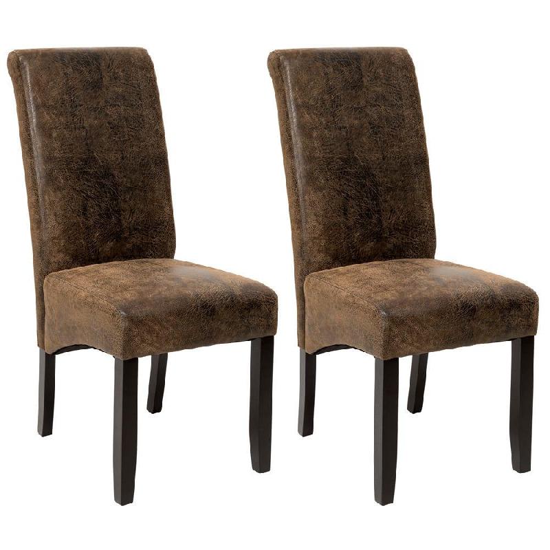 Lot de 2 chaises de salle à manger - design aspect cuir marron foncé - Hauteur 106 cm - Réf : 1908012_0