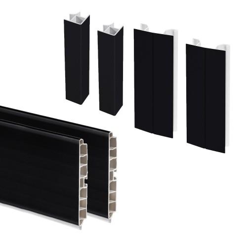 LOT DE 2 PLINTHES DE CUISINE - PLASLINE - AVEC RACCORDS - EN PLASTIQUE - NOIR H150 EMUCA