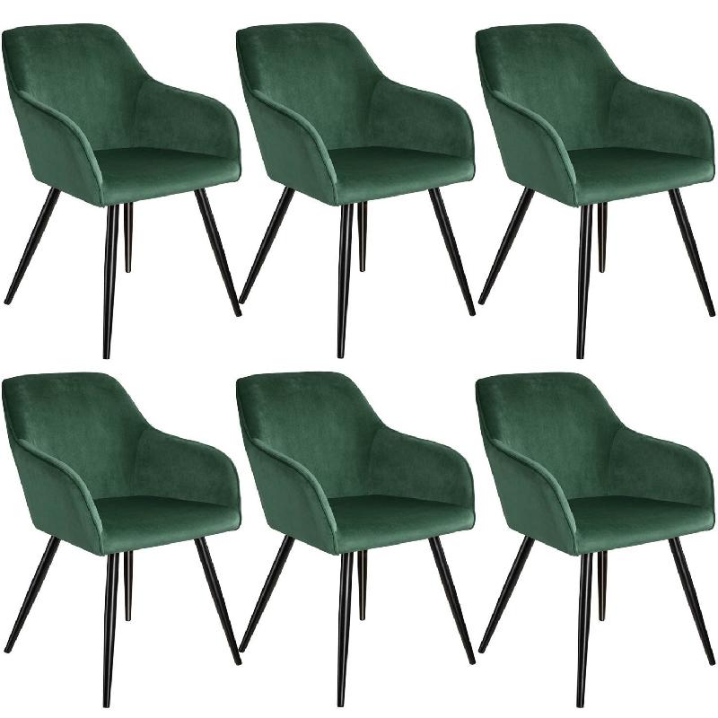 Lot de 6 chaises en velours vert design élégant - Pieds noirs - Salle à manger, salon et cuisine - 08_0000015_0