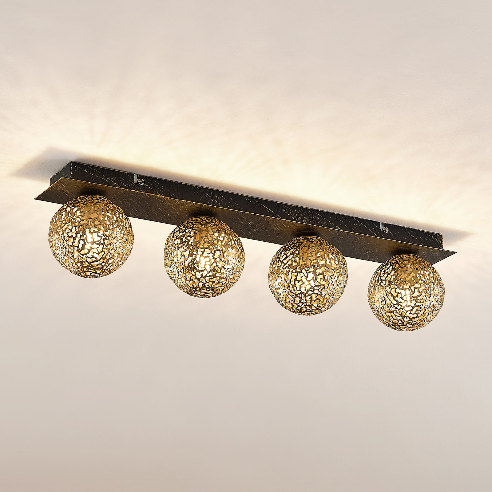 LUCANDE PLAFONNIER EVORY, 56 CM, 4 LAMPES, NOIR/OR, G9