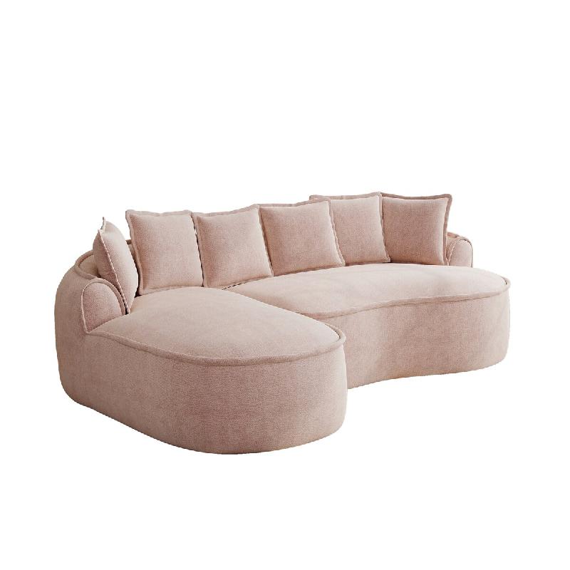 Merax Canapé modulaire en forme de L Cloud, assise très profonde, large rembourrage, avec méridienne droite et coussin, chenille, rose - W3325S00281_0