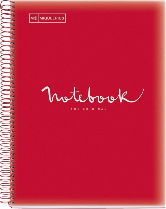 MIQUELRIUS Lot de 5 Cahier Emotions A4, 160p./80 feuilles 90 g/m², reliure intégrale, couverture PP coloris rouge, quadrillé 5x5 - 8422593460603_0