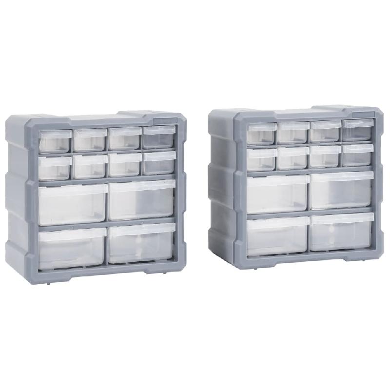 Organisateurs multi-tiroirs - 12 tiroirs (2 pièces) - 26,5 cm - Plastique résistant aux chocs - Modèle 02_0003266_0