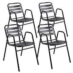 Oviala Business Lot de 4 fauteuils de jardin aluminium noir - noir aluminium 112467_0