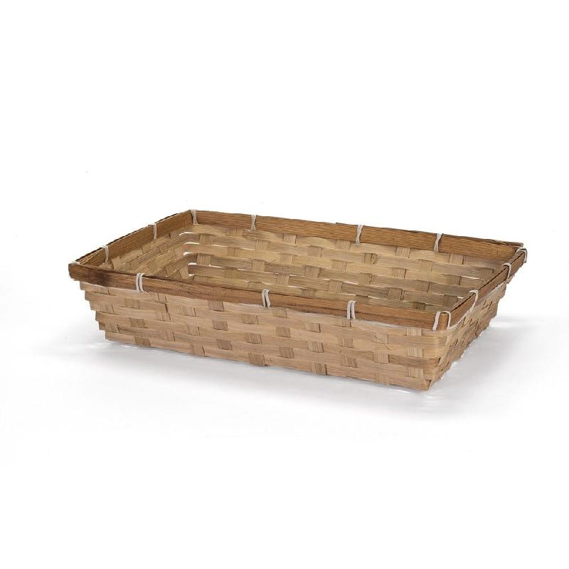 Panier bambou rectangulaire bord marron - L38xP24xH8cm - grande contenance, empilable, usage intérieur_0