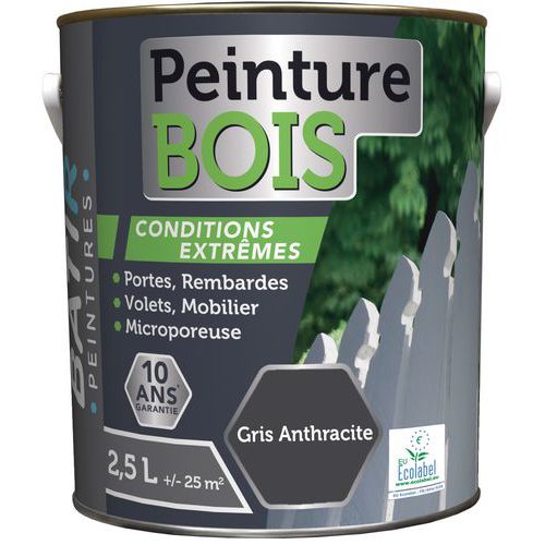 PEINTURE BOIS ECOLABEL BATIR - 25L GRIS ANTHRACITE