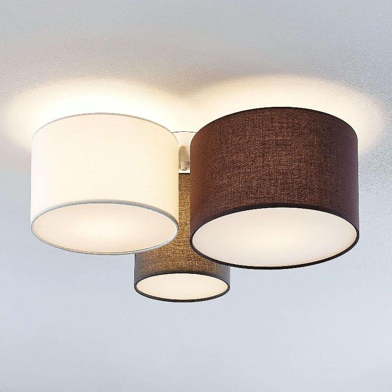 LINDBY PLAFONNIER LAURENZ, 3 LAMPES, GRIS/BRUN, TEXTILE