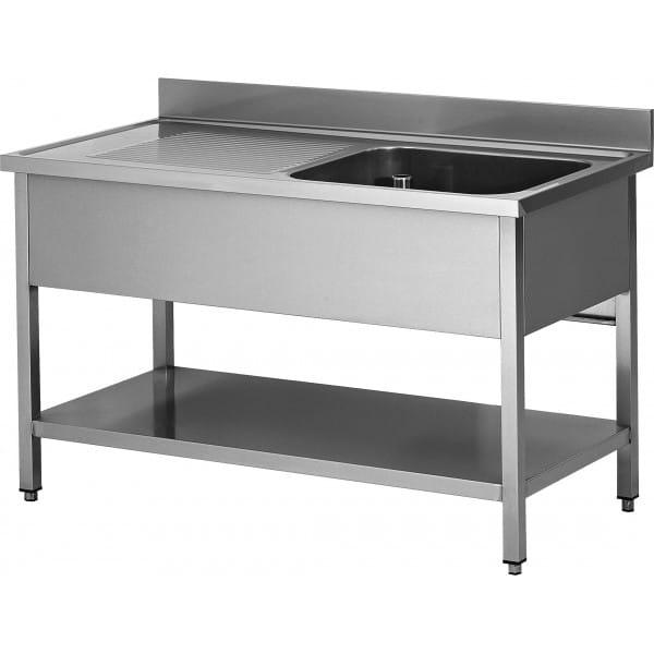 Plonge soudée sur pieds carrés avec étagère, inox AISI 304, 1 bac, longueur 1000 mm (Position bac: Droite - Réf SPL107-1BD-ETP-1)_0