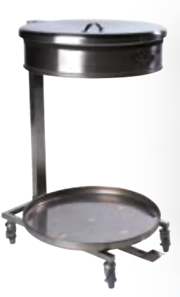 Porte-sac rond avec couvercle 100L - inox miroir AISI 201 - avec pédale et roulettes_0