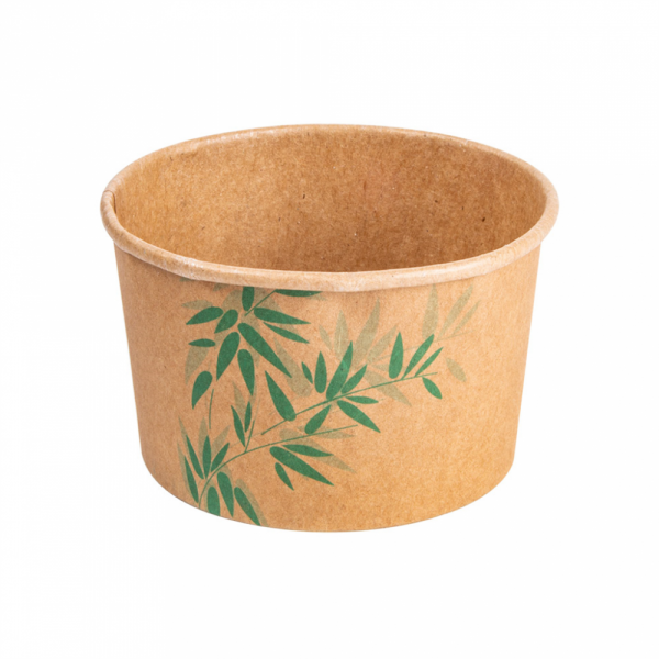POT À GLACE 240ML MARRON MOTIF FEUILLES VERTES - LOT DE 2000 - AZ BOUTIQUE - FEEL GREEN