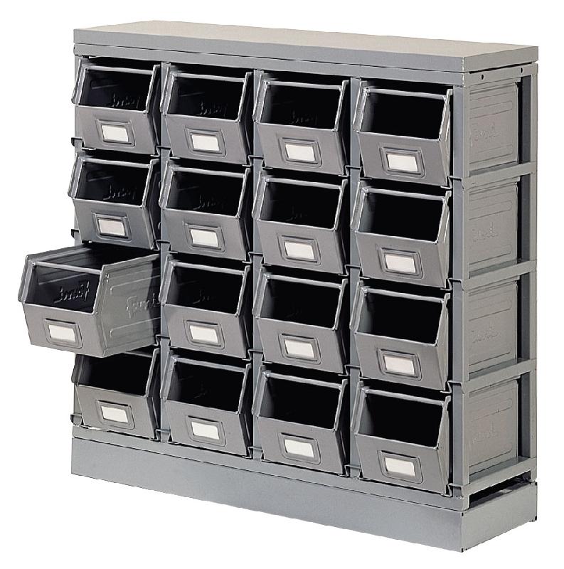 Rack de rangement 16 postes avec bacs métalliques vernis 12.5 litres_0