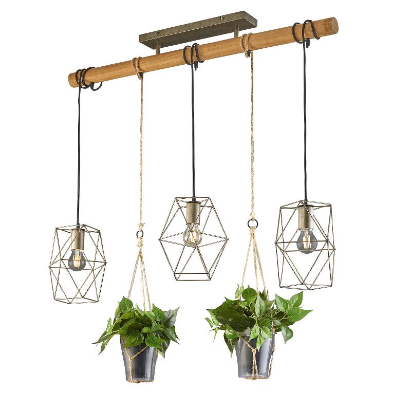 TRIO LIGHTING SUSPENSION PLANT, 3 LAMPES AVEC VERRES DÉCORATIFS