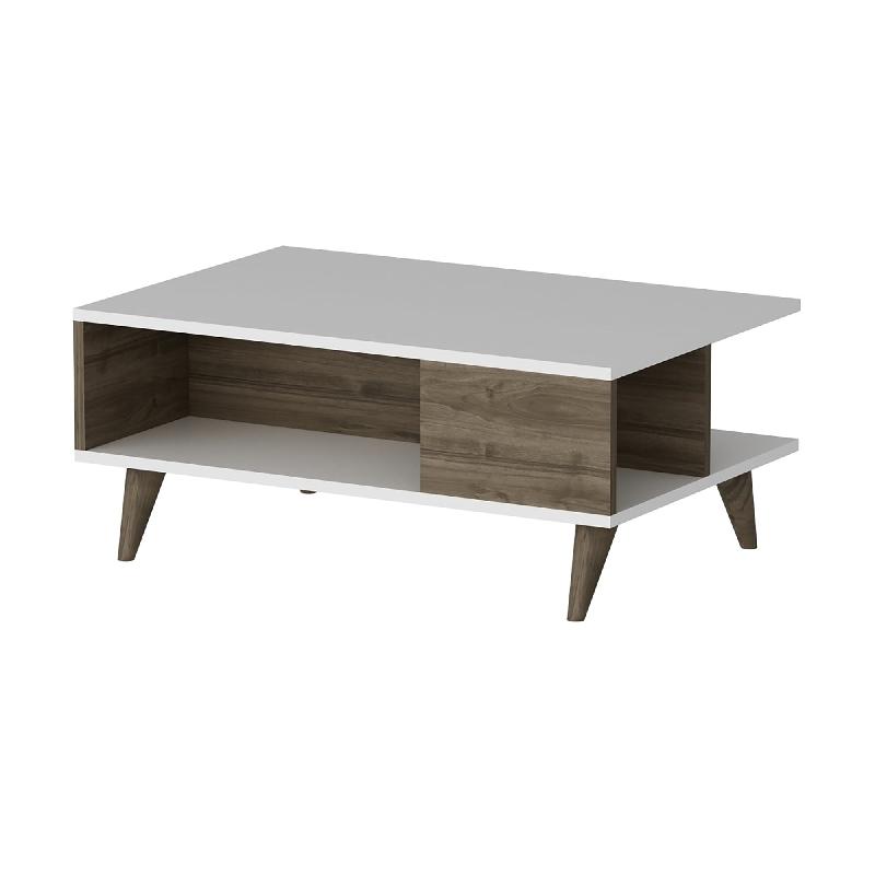 Table basse rectangulaire avec espace de rangement - Blanc / Effet noyer - 03_0008487_0
