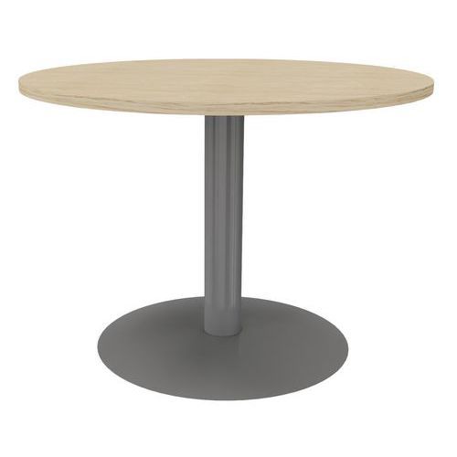 TABLE RÉUNION PIED CENTRAL MÉTAL Ø 120 CM CHÊNE FIL / ALU - BURONOMIC