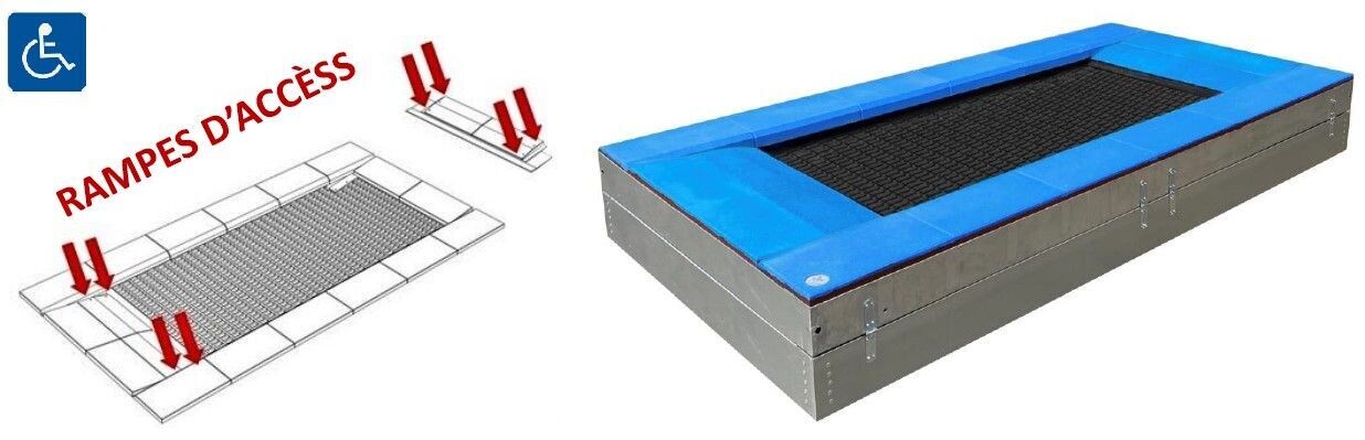 Trampoline PMR - Aires de Jeux Collectivités 1,50 x 3,00m avec rampe d'accès - Référence BT90001 - Conforme EN1176_0