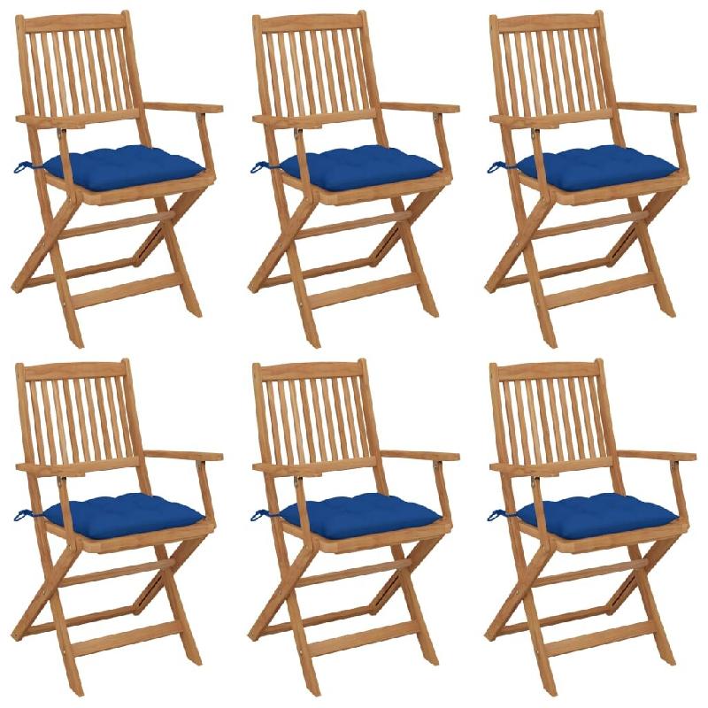 VidaXL Chaises Pliables De Jardin Lot De 6 Avec Coussins Bois D Acacia - bleu 3074965_0