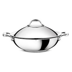 Wok Accademia Logofusion avec son couvercle 5 L -  500 cl Argent Rond Inox Lagostina 42.1x39.4 cm - argenté 8002531533769_0