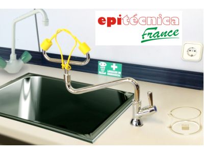 6020evo - Rince-oeil pour table de laboratoire - Epitécnica - Lave-yeux en laiton chromé avec support rabattable_0