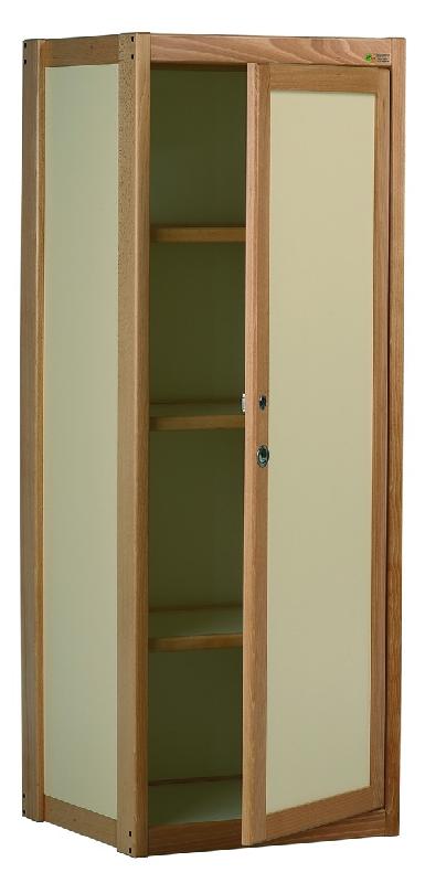 Armoire 1 porte - hêtre massif avec serrure et 3 étagères réglables - 57x52x152 cm_0