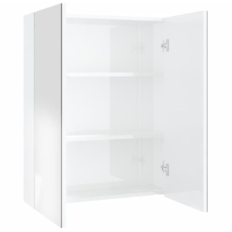 Armoire à miroir de salle de bain - 60 x 15 x 75 cm - MDF blanc brillant - 02_0006708_0