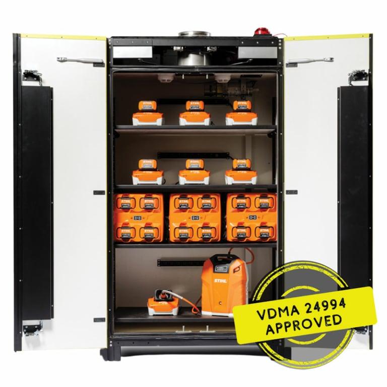 Armoire de sécurité pour le stockage et la charge des batteries Lithium-Ion certifiée VDMA_0