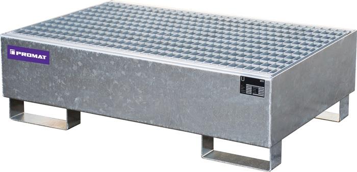 Bac de rétention métallique PROMAT - 215L - L1200xB800xH360 mm - Tôle acier avec caillebotis galvanisé - Argent_0