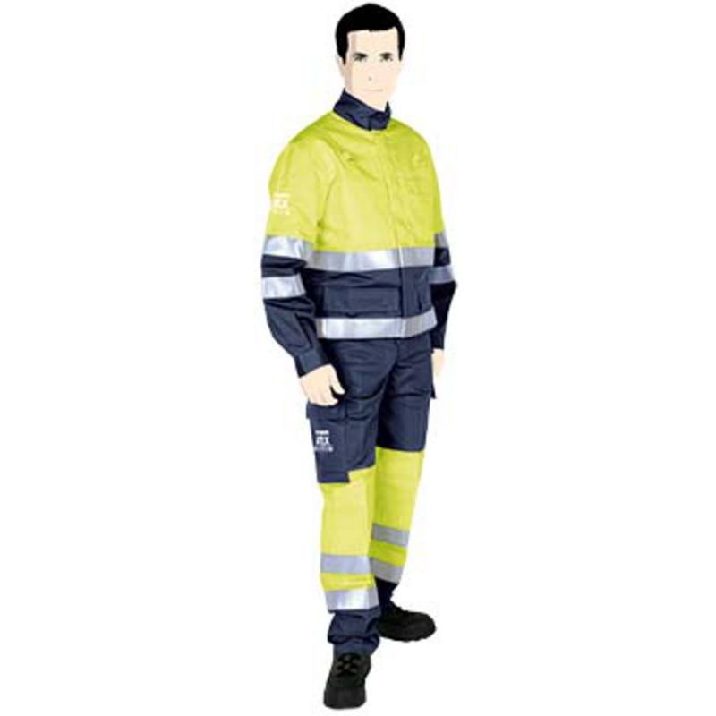 BLOUSON MARINE/JAUNE FL ATEX T1 74%COTON/25% POLY 1%CARBONE
