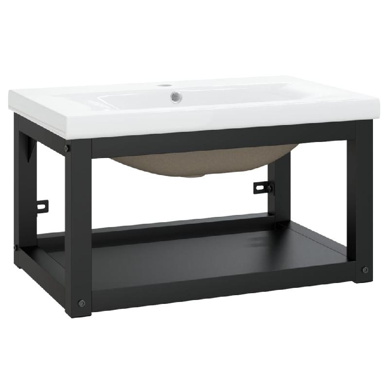 Cadre de lavabo mural avec vasque à encastrer 59 x 38 x 31 cm - Noir fer - Design moderne_0