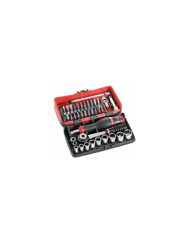 COFFRET DOUILLES 1/4'' 6 PANS MÉTRIQUES ET EMBOUTS - 38 PIÈCES DIAMÈTRE 5,5 À 14MM - FACOM - R2NANOPB