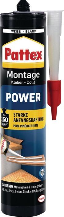 Colle de montage POWER blanc 370 g - Cartouche PATTEX - Forte adhérence initiale, résistante à l'eau - Universelle pour supports absorbants et extérieurs_0