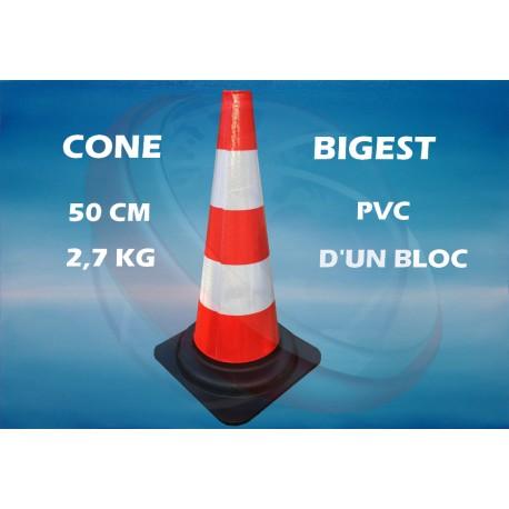 Cône de signalisation / balisage BIGEST PVC 50 cm - bandes réfléchissantes classe 2 - 4,7 kg extra-résistant_0