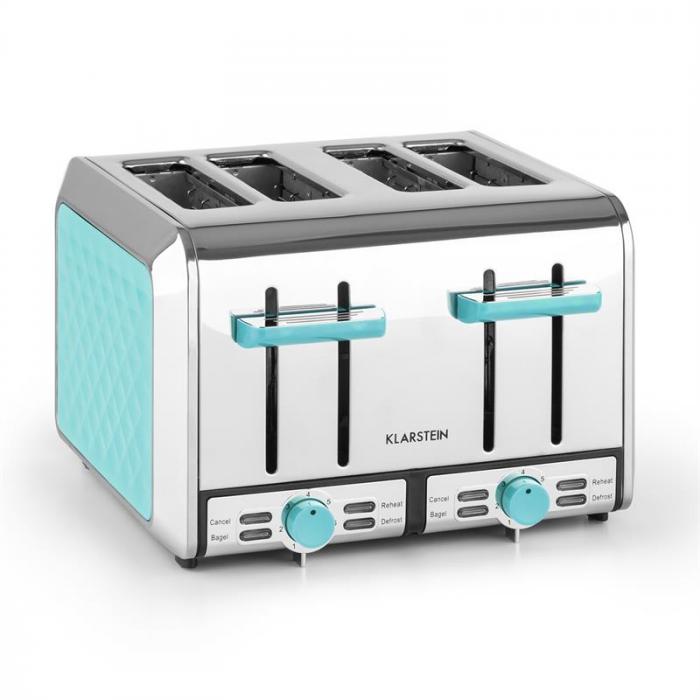 Klarstein Curacao Azur - Grille-pain 4 fentes - 1500W - Fonctions bagel, décongélation et réchauffe_0