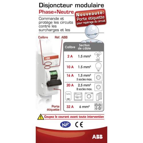 DISJONCTEUR MODULAIRE - PHASE PLUS NEUTRE - 10 A ABB