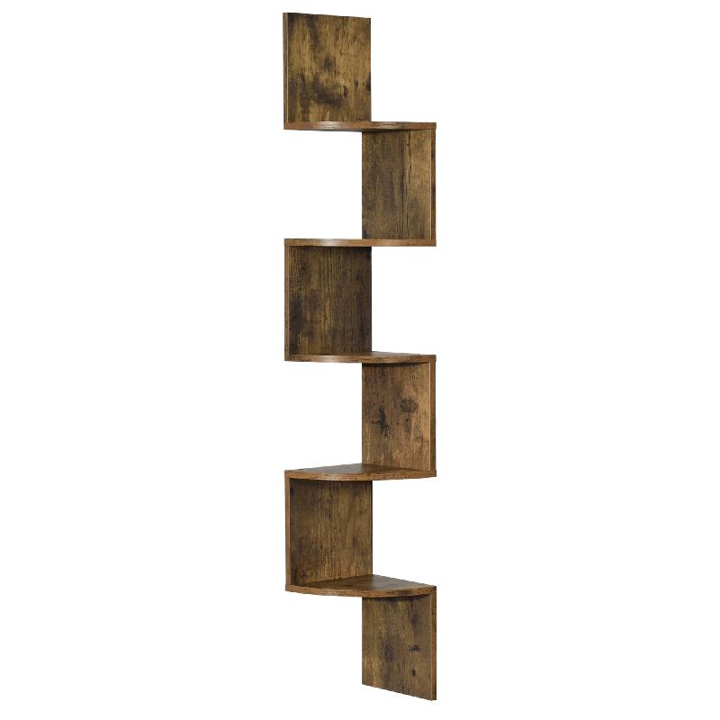 Étagère d'angle en forme zigzag - meuble de rangement mural 123 cm - MDF marron - réf. 03_0005172_0