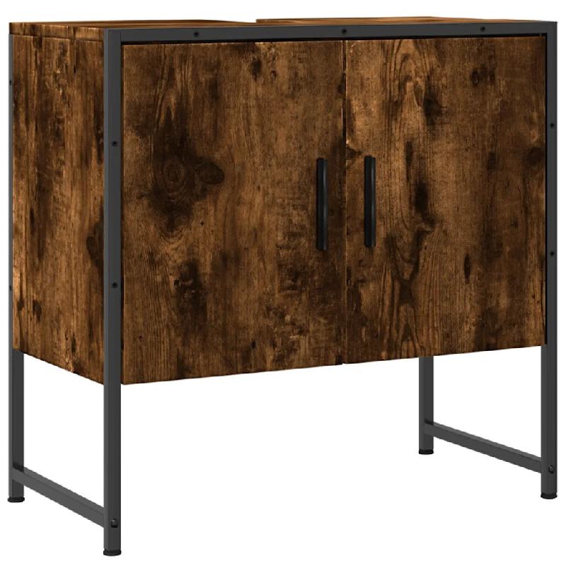 Helloshop26 - Armoire lavabo salle de bain compact design moderne rangement 60 x 33 x 60 cm en bois chêne fumé 02_0049452 - Bois massif 3000235850149_0