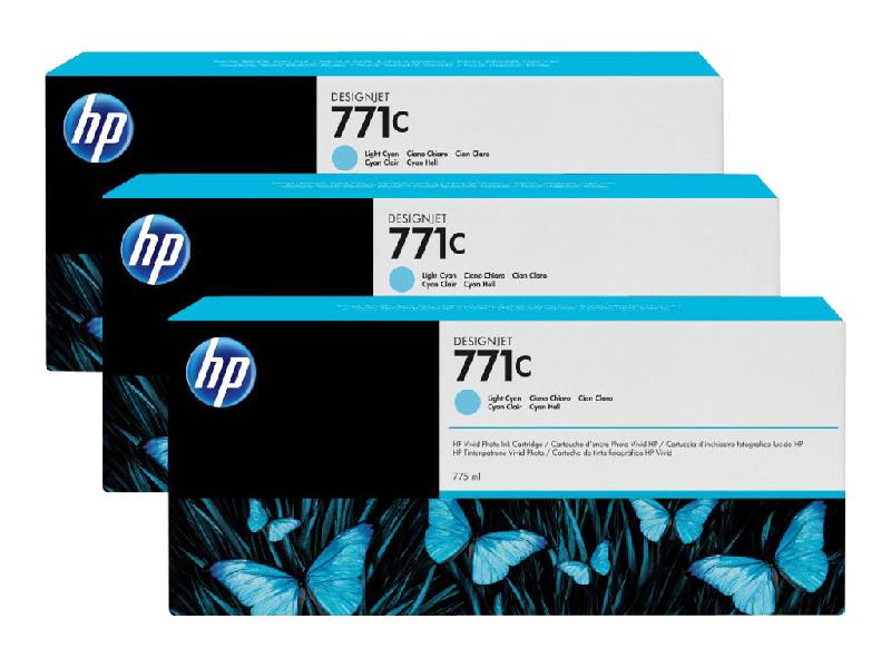 HP 771C PACK DE 3 CARTOUCHES D'ENCRE DESIGNJET CYAN CLAIR, 775 ML
