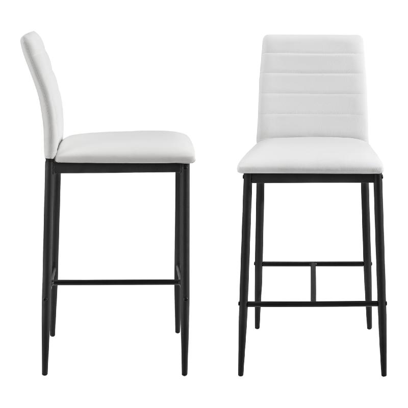 Lot de 2 tabourets de bar - chaises avec pieds en acier thermolaqué - hauteur 66 cm - blanc et noir_0