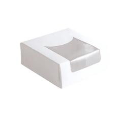 Packnwood FHC - 420Pcs - Boîte pâtissière carton blanc avec couvercle attaché à fenêtre - 100x100x40mm - blanc en carton 209PAT100J_0