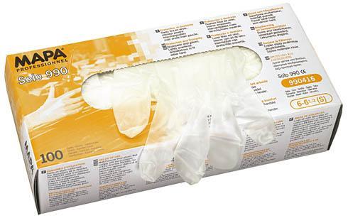 GANTS JETABLES DE MANIPULATION MAPA SOLO 990, VINYLE NON POUDRÉ, TRANSLUCIDE TAILLE 7 - BOÎTE DE 100 GANTS