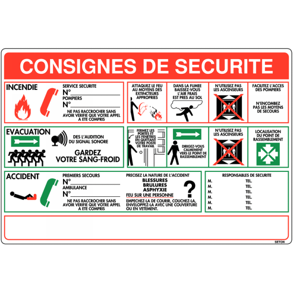 PANNEAU CONSIGNES DE SECURITÉ