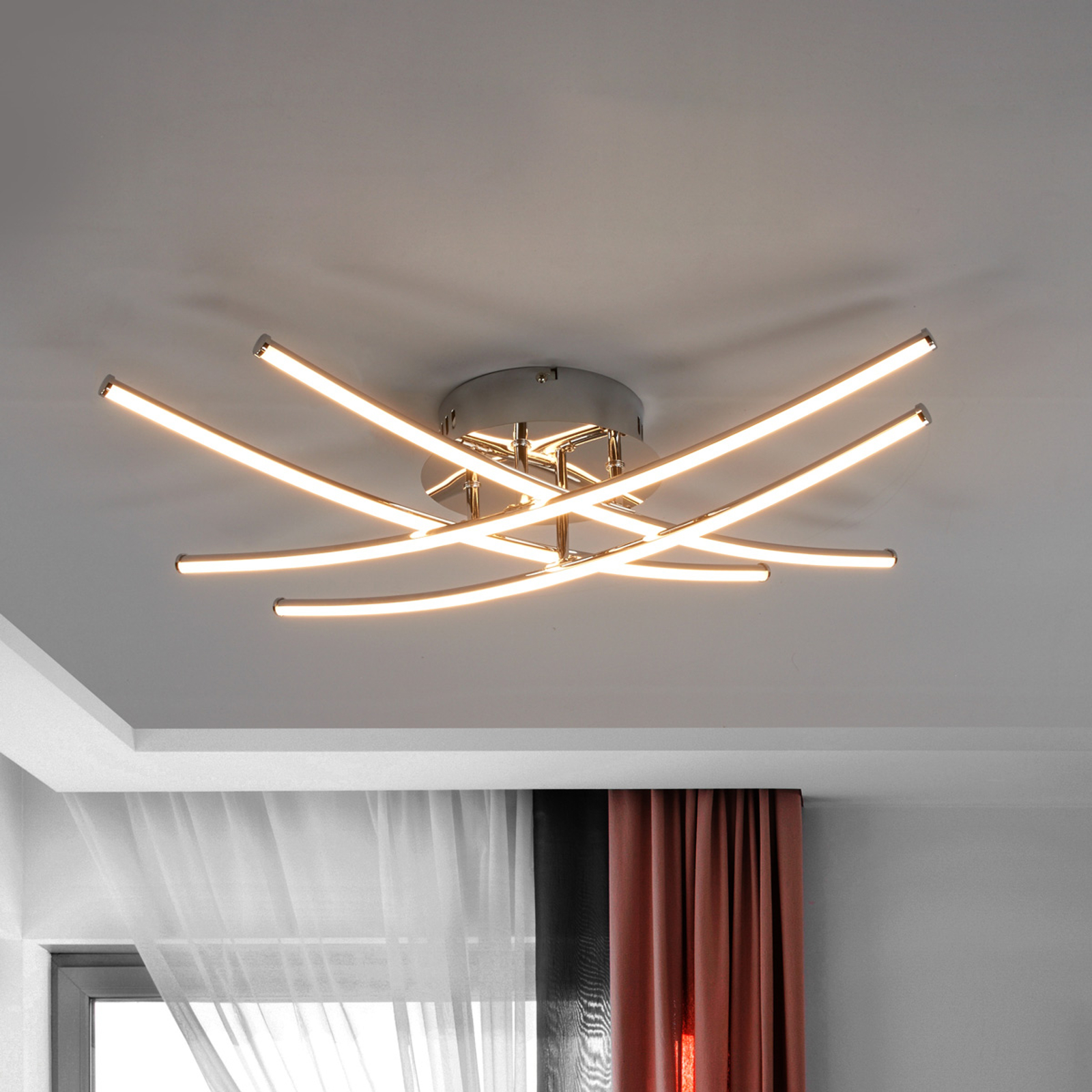 LINDBY PLAFONNIER LED YAEL, CHROMÉ, MÉTAL, 67 CM DE LONG