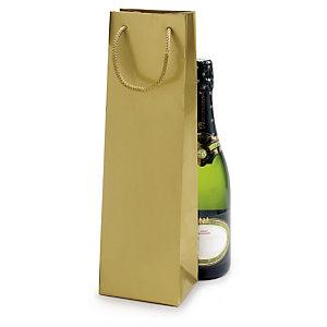 SAC PELLICULÉ BRILLANT OR À POIGNÉES CORDELIÈRES POUR 1 BOUTEILLE 10 X 40 X 10 CM
