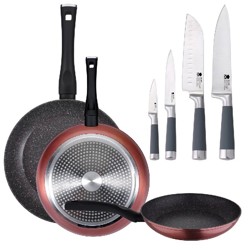 San Ignacio - Jeu de 3 poêles Ø20/24/28 cm en Aluminium Forgé avec Jeu de 4 Couteaux de Cuisine en Acier Inoxydable - aluminium PK4753_0